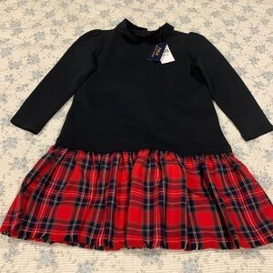 Polo Ralph Lauren plaid/Black dress NEW Size Med 8-10 Fringe plaid long sleeve